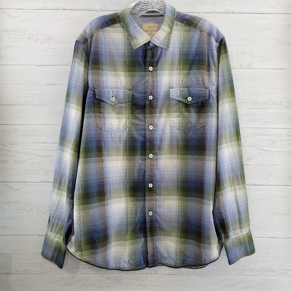 Tommy Bahama Jeans Mens Large Plaid Long Sleeve Button Down Shirt Island Crafted